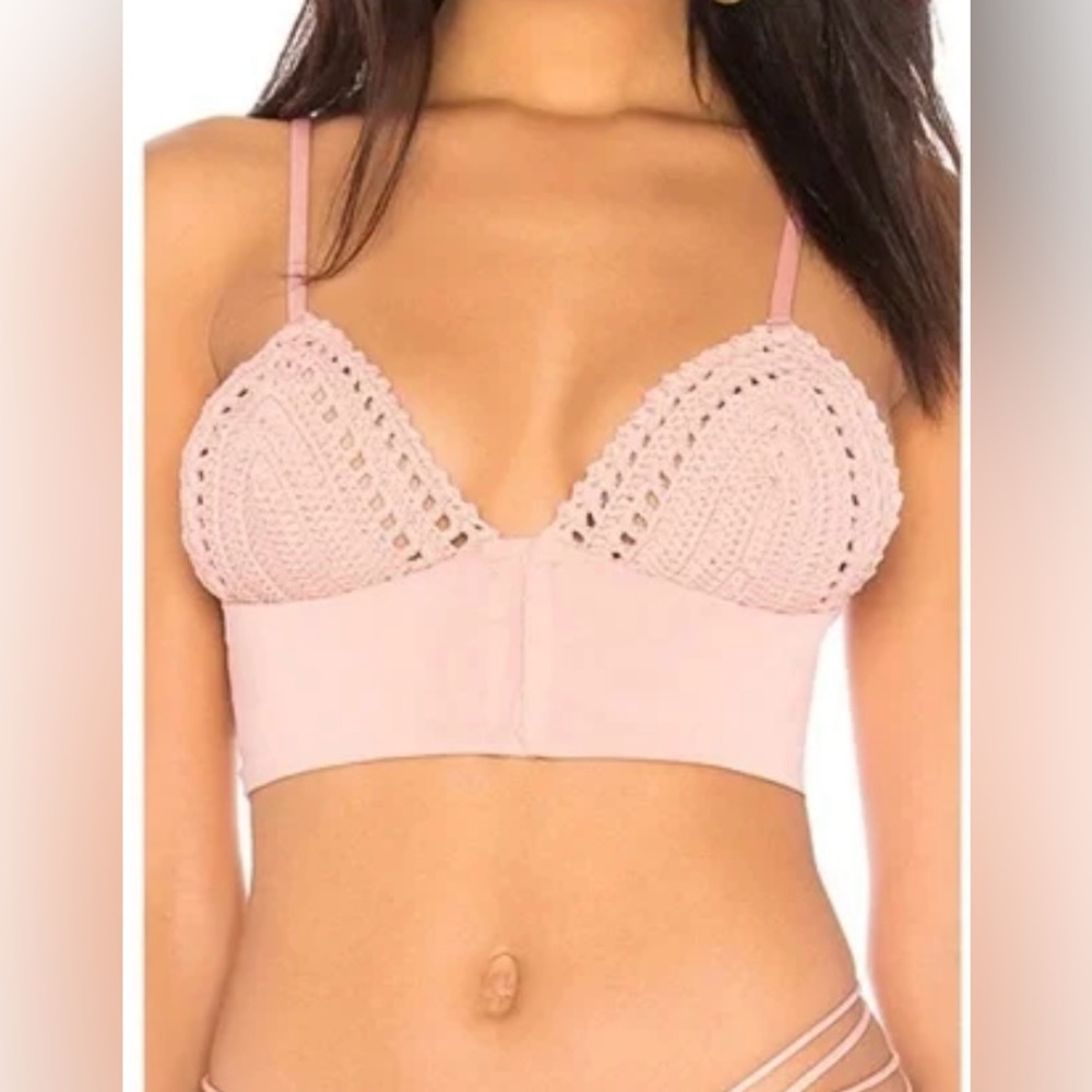 Frankie’s Bikinis crochet pink crop top L nwot
